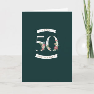 Belo Numeral Floral 50º Cartão de Aniversário