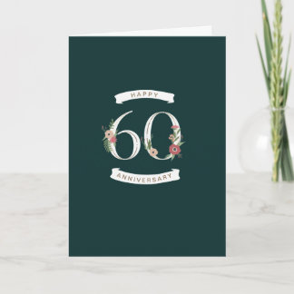 Belo Numeral Floral 60º Cartão de Aniversário