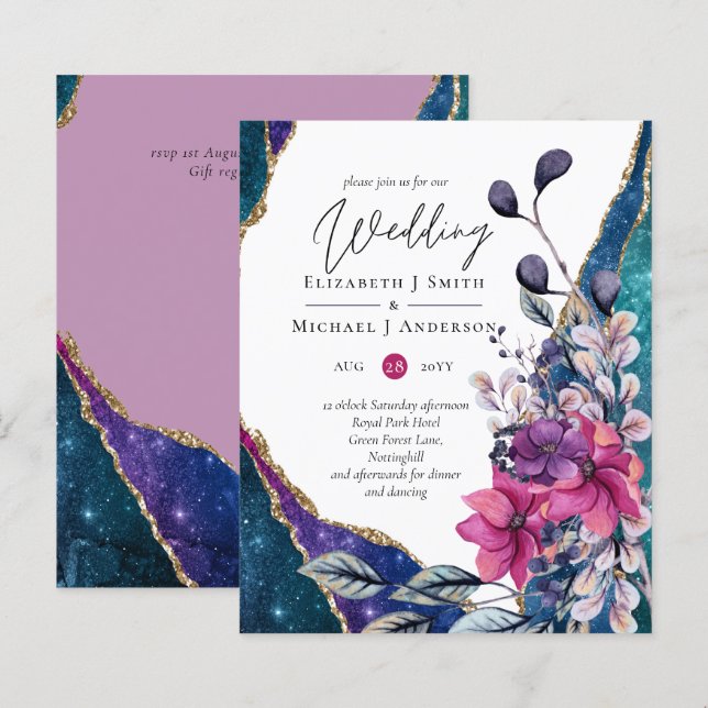 Belo ORÇAMENTO Violet Blue Floral Agate Casamento (Frente/Verso)