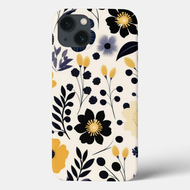 Belo padrão de arte das flores pretas e amarelas (Verso)