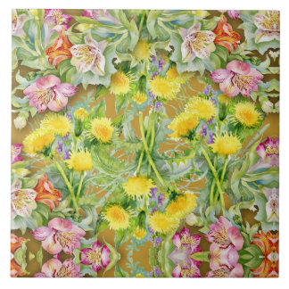 Belo Padrão Floral Colorido Cor-de-Rosa Amarelo