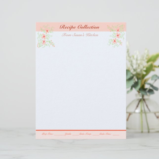 Belo Papel de carta De Receita Com Floral (Em pé/Frente)