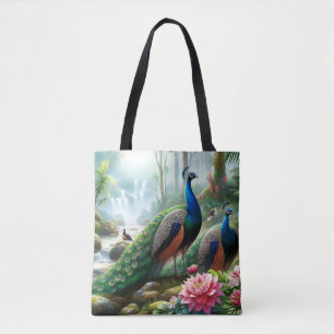 Belo Pavão Azul-Teal com Bolsa de Flores
