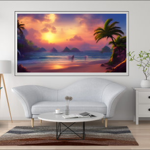Belo Poster da Ilha Tropical do Pacífico Sul