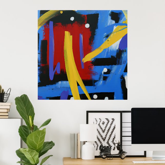 Belo poster de arte Abstrato AI colorido (Escritório em casa)