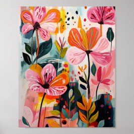 Belo poster de arte floral cristalina vibrante