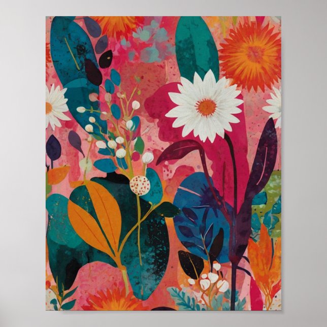 Belo poster de arte floral cristalina vibrante (Frente)