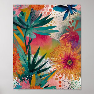 Belo poster de arte floral cristalina vibrante