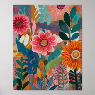 Belo poster de arte floral cristalina vibrante