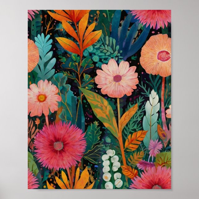 Belo poster de arte floral cristalina vibrante (Frente)