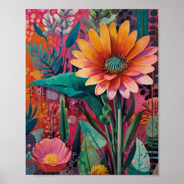 Belo poster de arte floral cristalina vibrante (Frente)