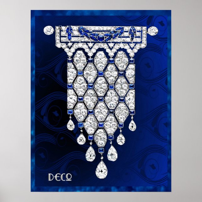 Belo Poster de Joias de Arte Deco. (Azul) (Frente)