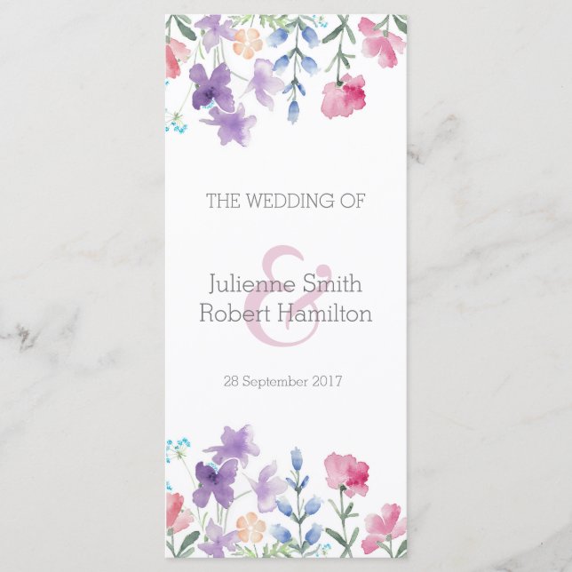 Belo Programa de Cerimônia de Casamento Floral (Frente)