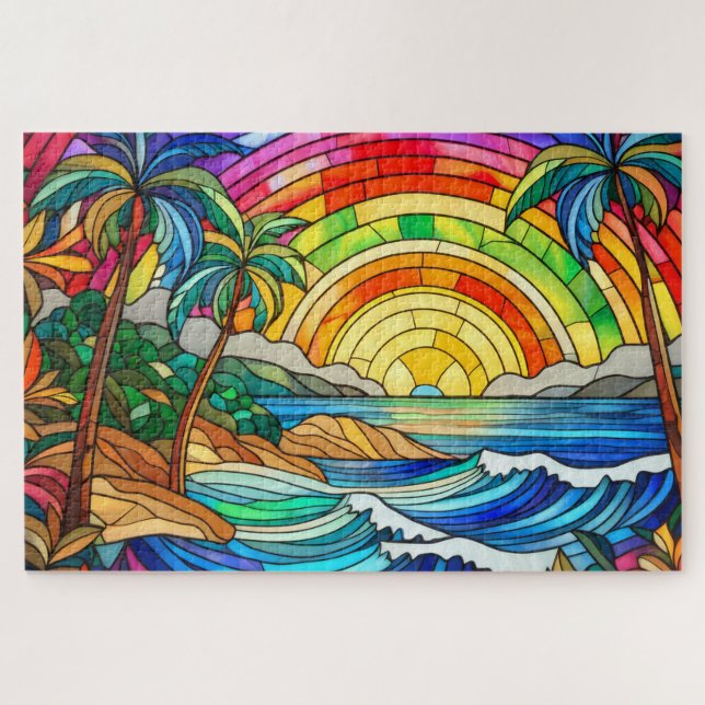 Belo quebra-cabeça de vidro colorido Tropical (Horizontal)