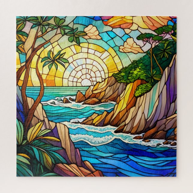 Belo quebra-cabeça de vidro colorido Tropical (Vertical)