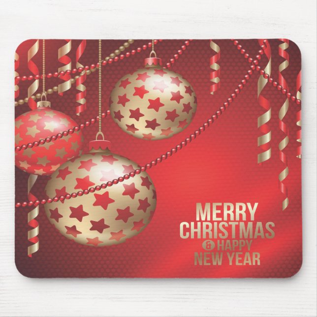 Belo Red e Ouro de Natal Balls Mousepad (Frente)