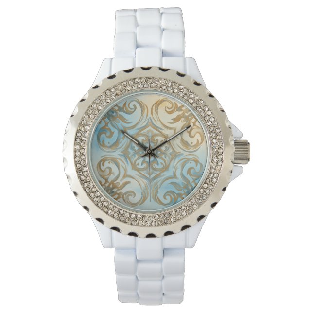 Belo Relógio eWatch Mozaik Azul Dourado (Frente)