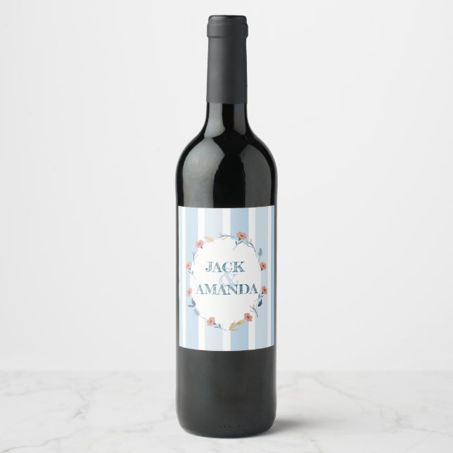 Belo Rótulo de Garrafa de Vinho Azul-Casamento Bel (Frente)