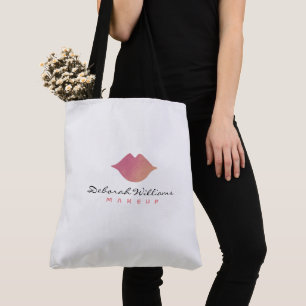 belo saco branco de tote com seu nome e lábios ros