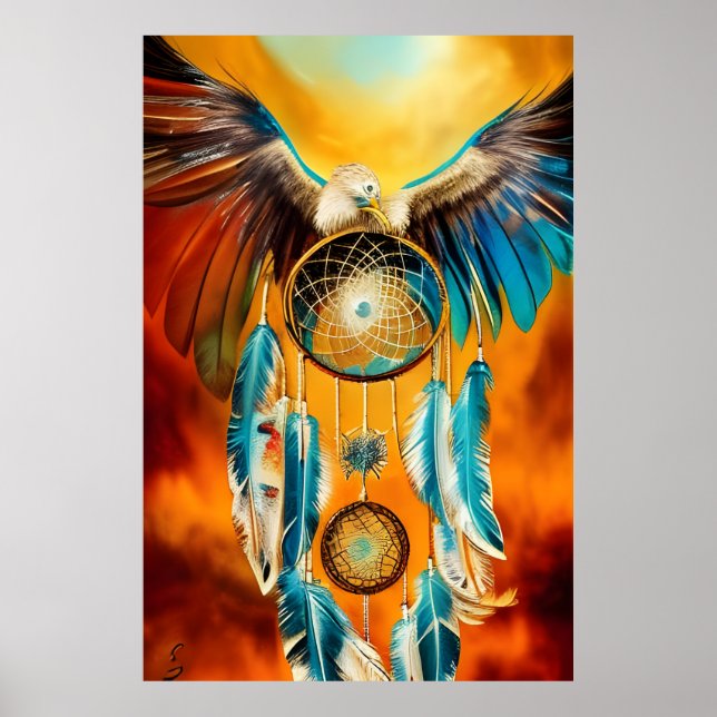 Belo Sonho Catcher Eagle Penas Poster (Frente)