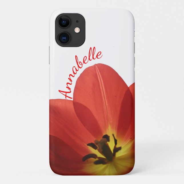 Belo Tulipa Vermelha com Nome | CAPAS DE IPHONE (Verso)