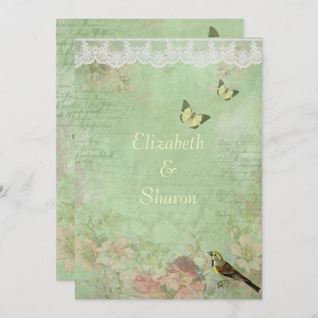 Belo, Vintage Paper, Convite De Casamento (Frente/Verso)