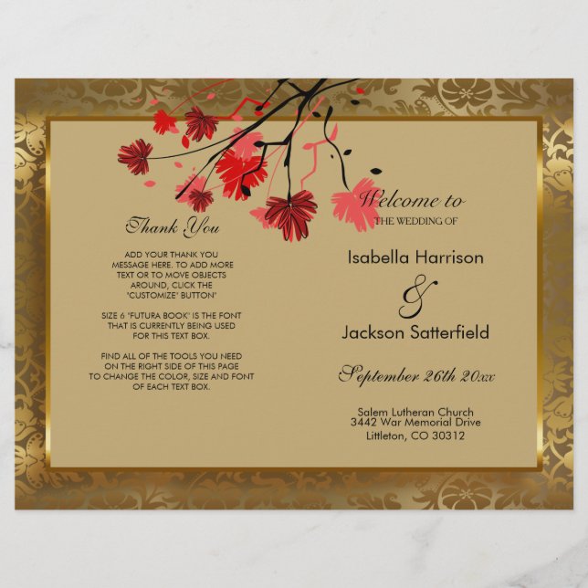 Belo Vintage, Programa de Casamento tema damasco D (Frente)