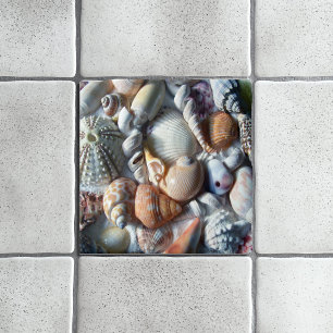 Belos Azulejos Quadrados de Conchas Marinhas