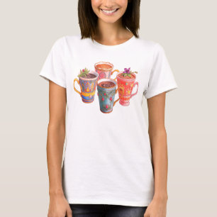 Belos Copos de Delicioso Café em uma Camiseta SS B
