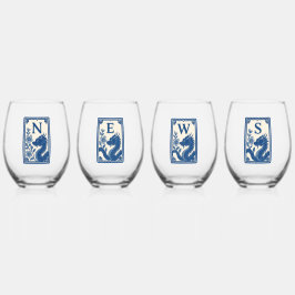 Belos Copos de Vinho Mahjong no Estilo Flow Blue
