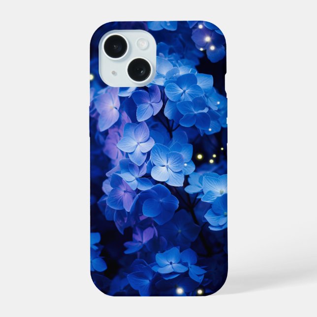 Belos Flores de Hydrangea Azul na Noite (Verso)