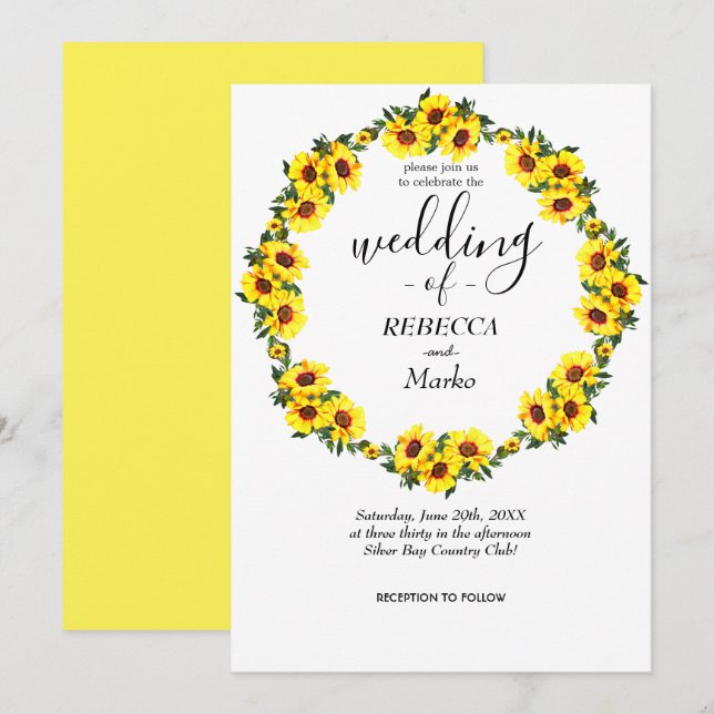 Belos girassóis amarelos em um simples convite bra (Frente/Verso)