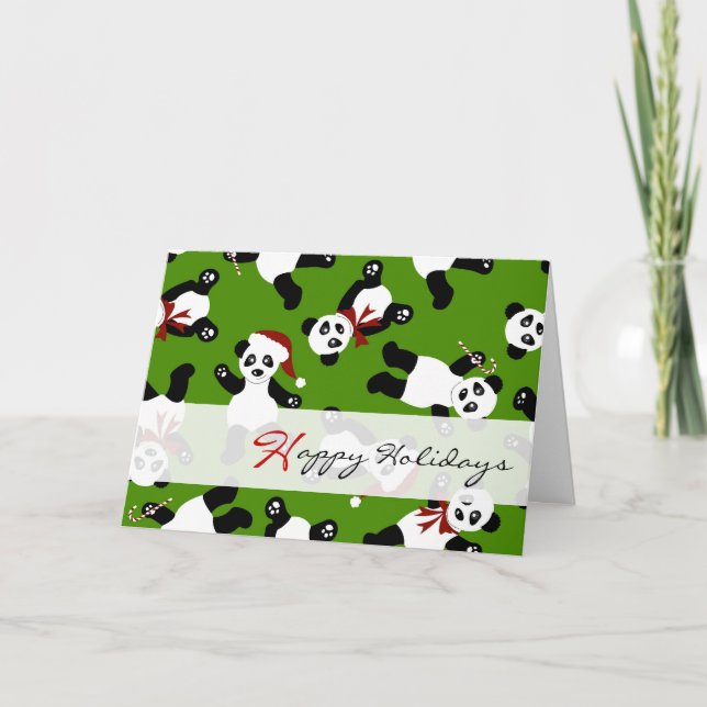 Belos Pandas Felizes Feriam Cartões de Papai Noel  (Frente)