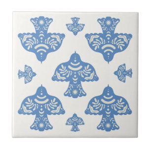 Belos pássaros de arte popular clássica em azul e