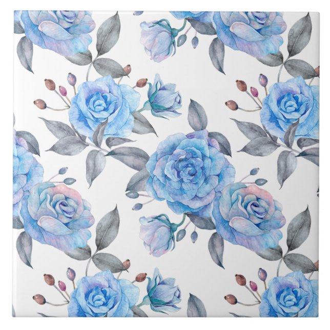 Belos rosas azuis, fundo branco, (Frente)