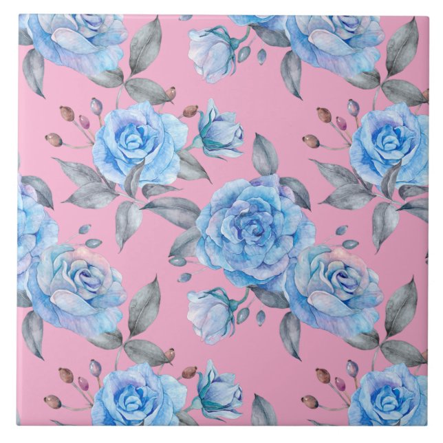 Belos rosas azuis, fundo cor-de-rosa pastel, (Frente)