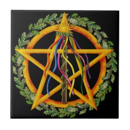 Beltane Maypole e Oak Leaves | Azulejo Wiccan Alta