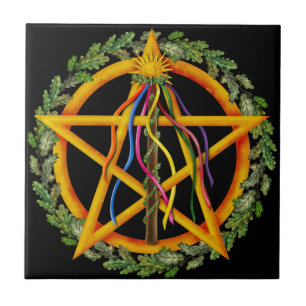 Beltane Maypole e Oak Leaves Azulejo Wiccan Alta