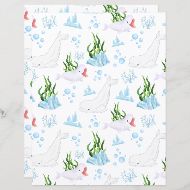 Beluga Whale Scrapbook Paper (Frente/Verso)