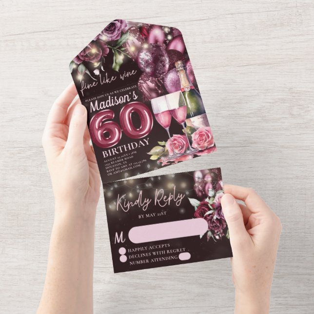 Bem Como Vinho Luxo 60º Aniversário Rsvp (Aba destacável)