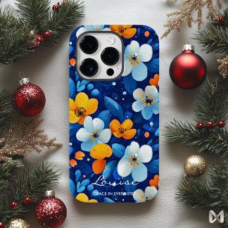 Bem-estar Vibrante Elegância Floral Azul e Laranja