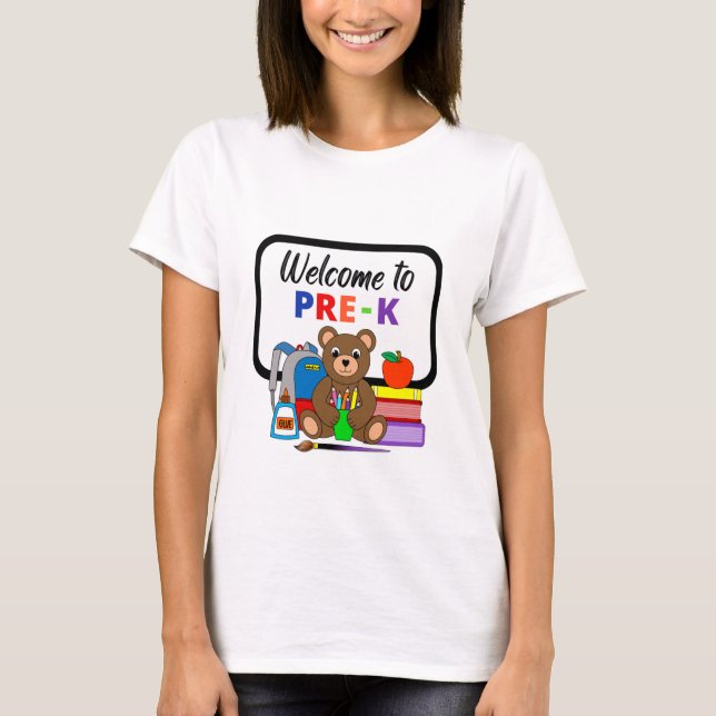 Bem-vindo à Camisa 2 da Mulher do Urso Escolar Pré (Frente)