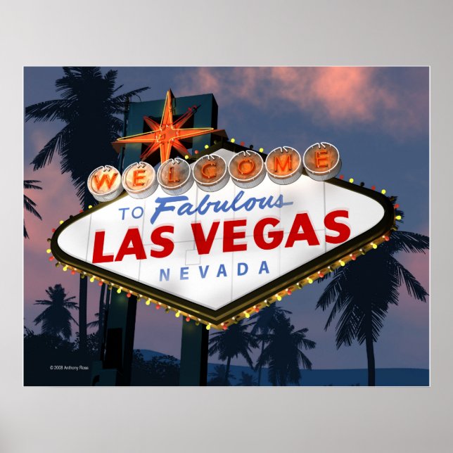 Bem-vindo a Las Vegas Sign Night Retro Poster Impr (Frente)