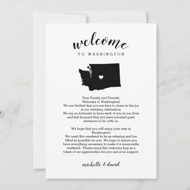 Bem-vindo a Washington Wedding Letter & Itinerary (Frente)