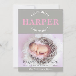 Bem-vindo ao anúncio de nascimento da cinza rosa d