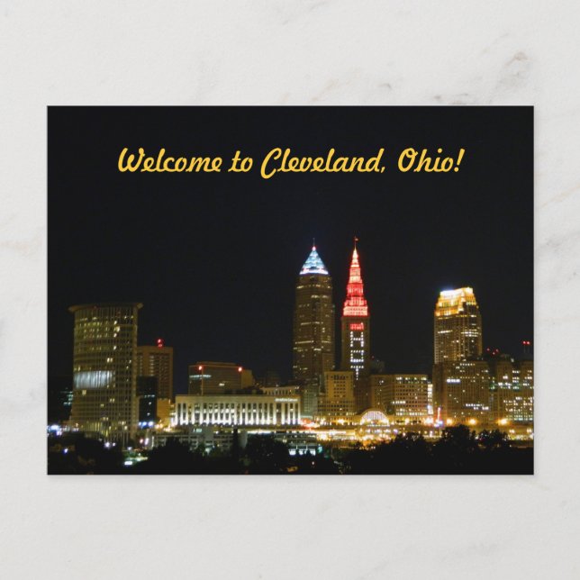 Bem-vindo ao Cartão Postal Cleveland (Noite) (Frente)