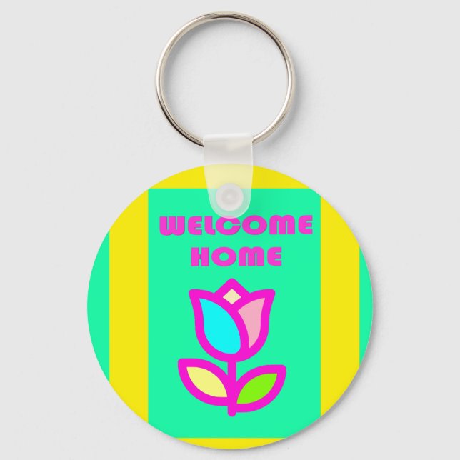 BEM-VINDO AO LAR PURPLE E DESIGN AMARELO CHAVEIRO (Frente)