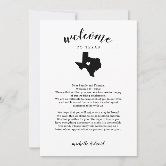 Bem-vindo ao Texas| Carta de Casamento e Itinerári (Frente)