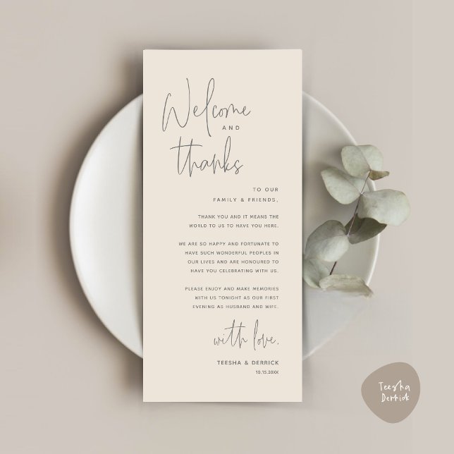 Bem-vindo e Obrigados, colocar Cartões de agradeci (Welcome and Thanks, Wedding Dinner Place Setting Thank You Card in Dark Grey Cream)