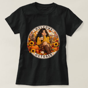 Bem-vindo Outubro Camisa de Outono Aconchegante, C